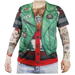 FauxReal Photorealistic Apparel Holiday Biker Shirt With Tattoo Sleeves